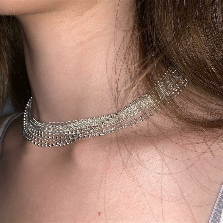 多层链子锁骨链气质高级设计感项链女波光银河时尚简约质感金属链