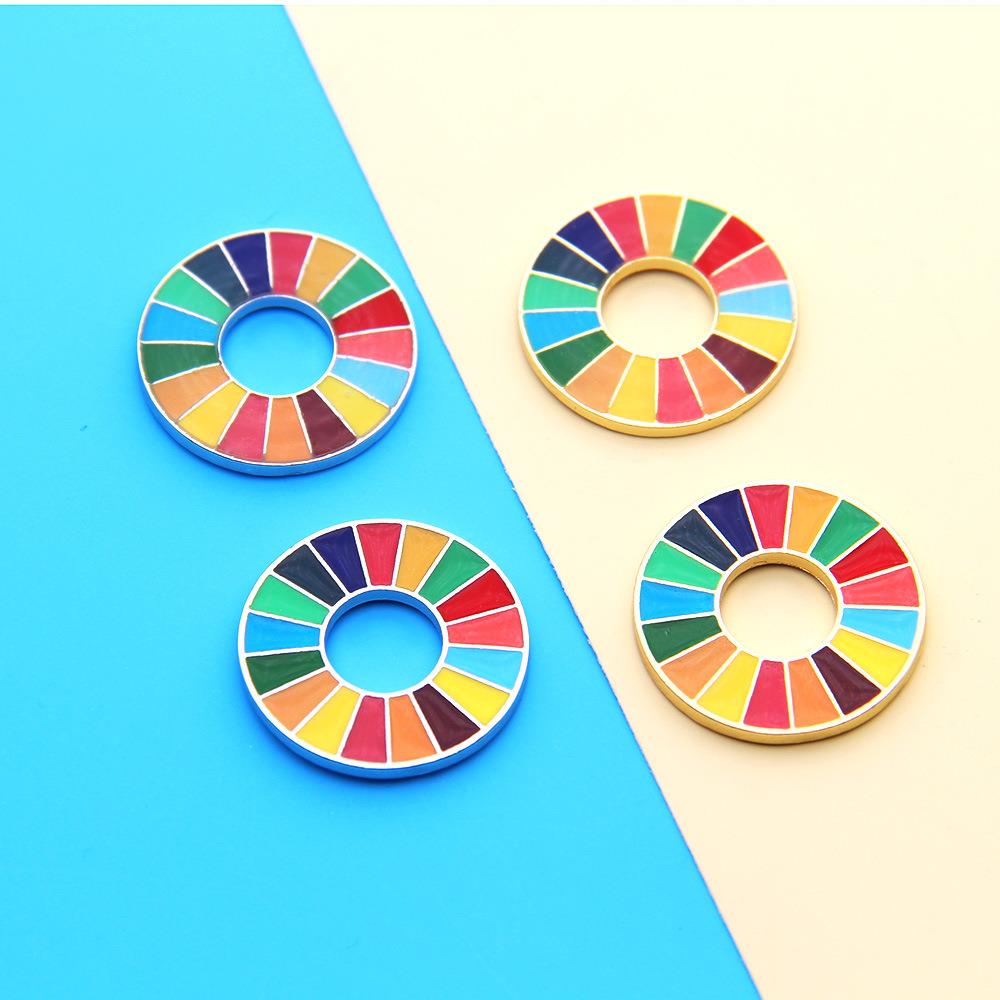 可持续发展目标联合国勋章代表胸针几何图案17色滴油封胶金属徽章