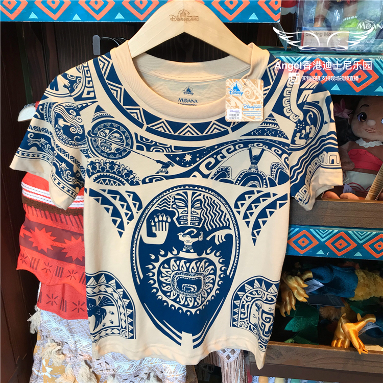 香港迪士尼乐园 海洋奇缘毛伊纹身图案 卡通短袖上衣 成人T恤