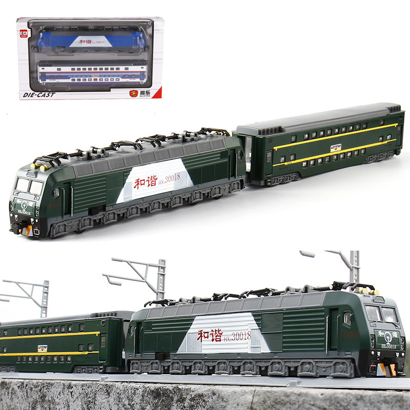 合金火车模型高速列车和谐号电力车头车厢回力声光玩具套装
