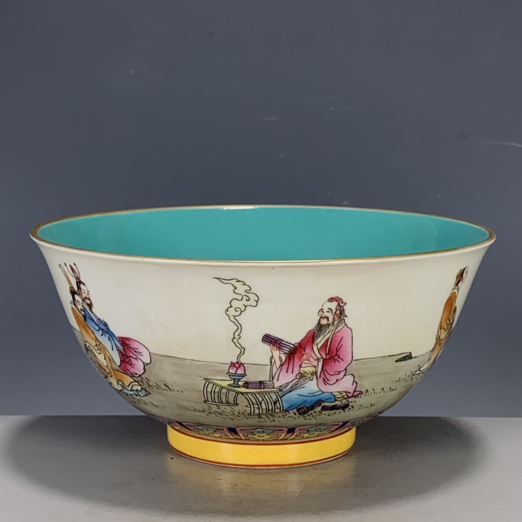古玩瓷器收藏清代雍正年制珐琅彩人物故事碗摆件
