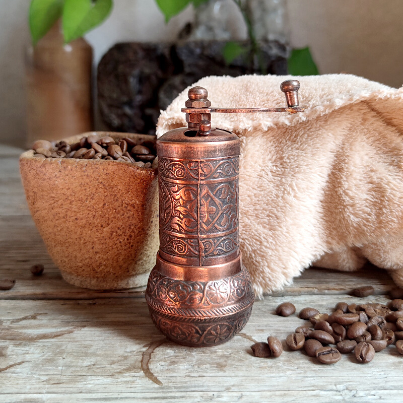 手动磨豆机土耳其进口紫铜家用复古手摇小型粉碎机汤圆馅料咖啡豆