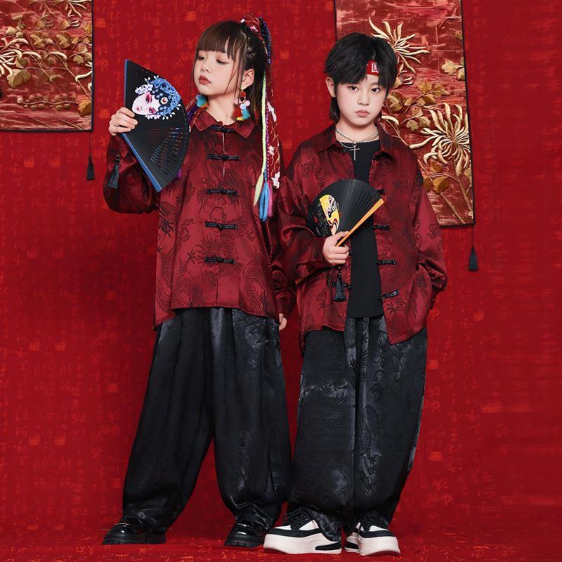 儿童国潮套装拜年服2023新款中国风男童唐装红色过年衣服女童汉服
