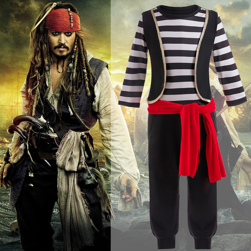 中小男童欧美cosplay独眼海盗船长服装儿童杰克角色扮演服套装