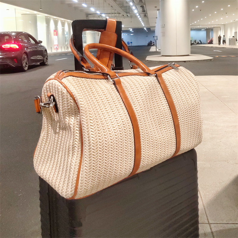 编织旅行包女2024新款运动健身包出差行李登机包轻便软皮手提大包