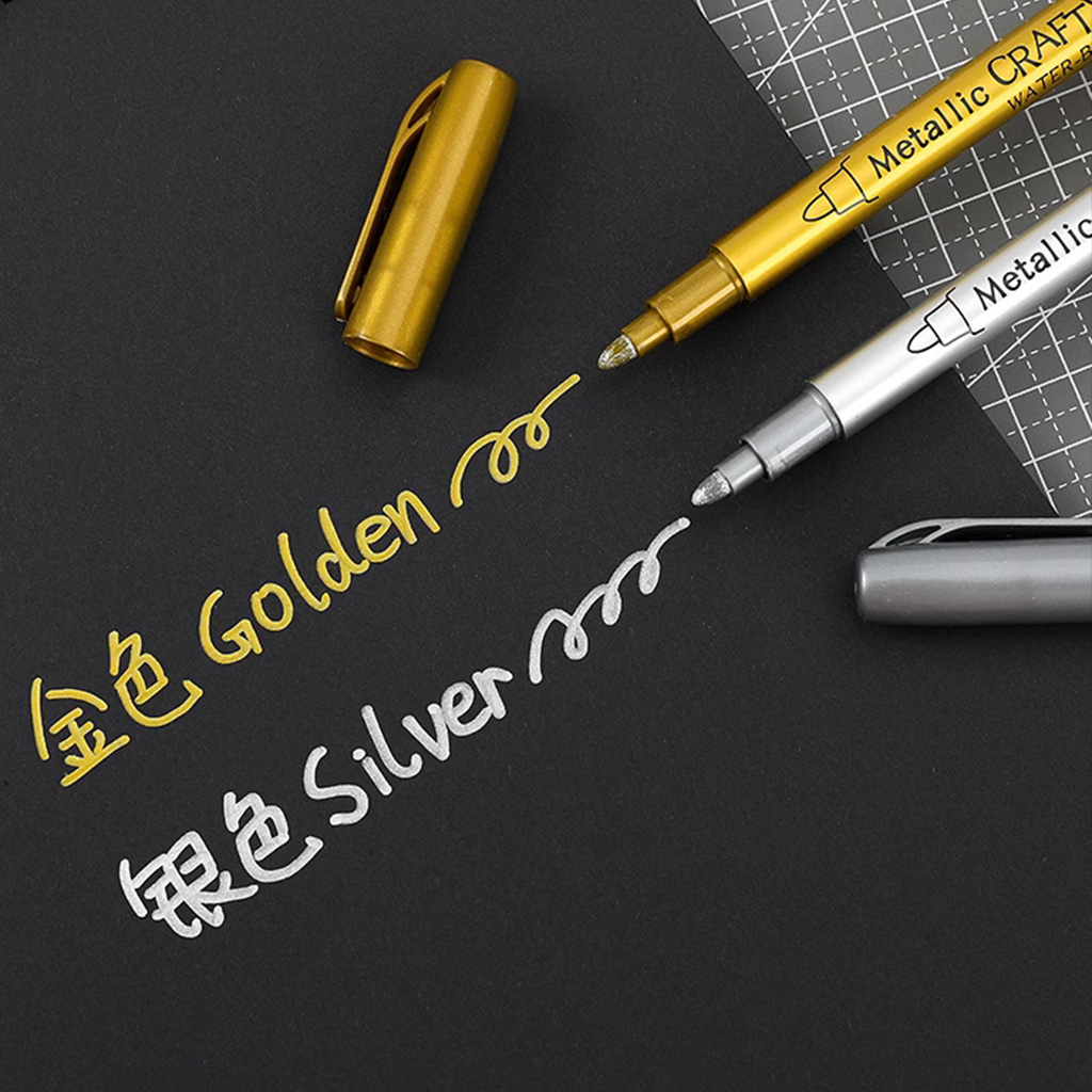金色记号笔银色油漆笔油性专用记号笔家具补漆笔高光绘画美术画笔勾线笔金属写字笔轮胎标记涂鸦水性马克彩笔