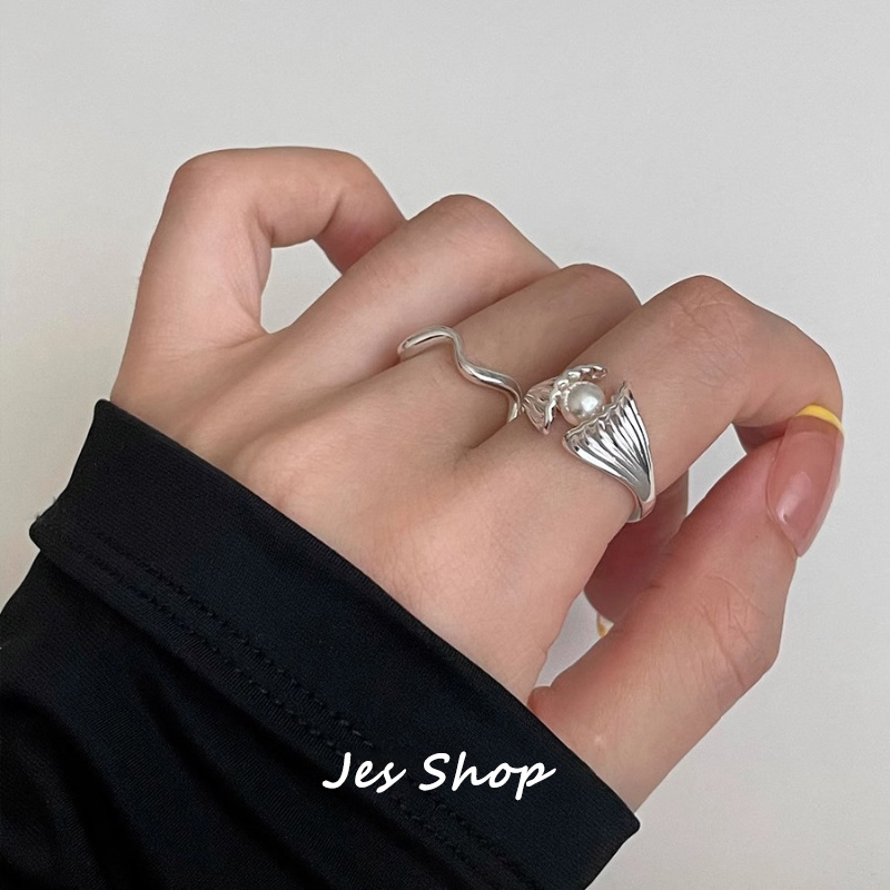 Jes Shop百搭戒指蚌贝含珠小众设计高级感925银个性ins风食指戒女