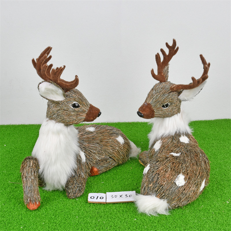 圣诞装饰用品草编圣诞麋鹿雪人企鹅松鼠造型摆件橱窗场景布置摆设