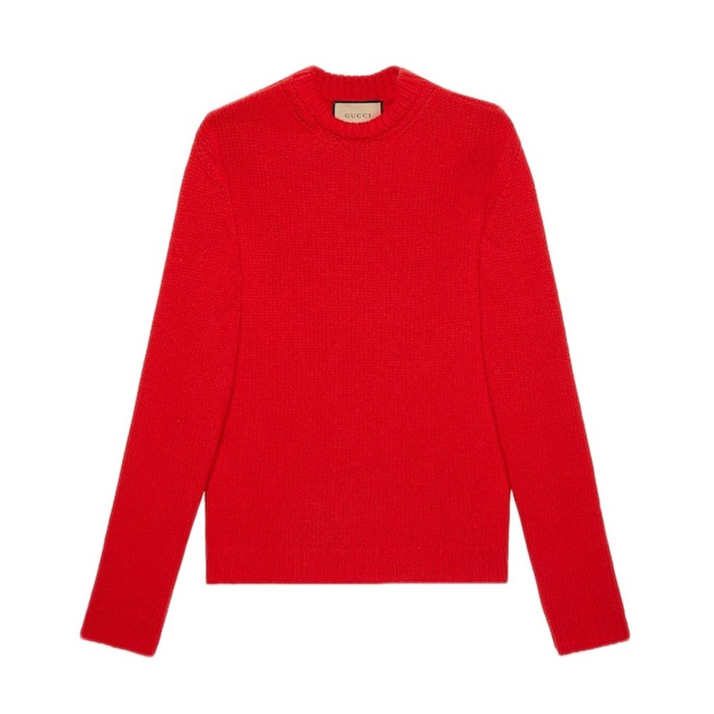 GUCCI/古驰23新款 女士红色羊毛标志背面针织宽松长袖毛衣