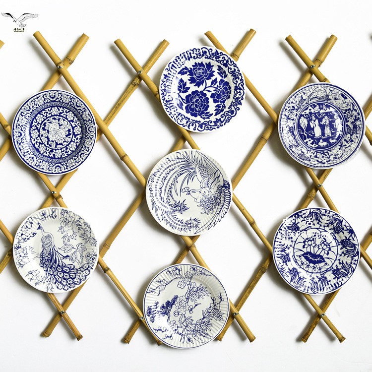 中国风青花图案主题吊饰挂饰纸花瓶纸盘创意美工区角环创装饰材料