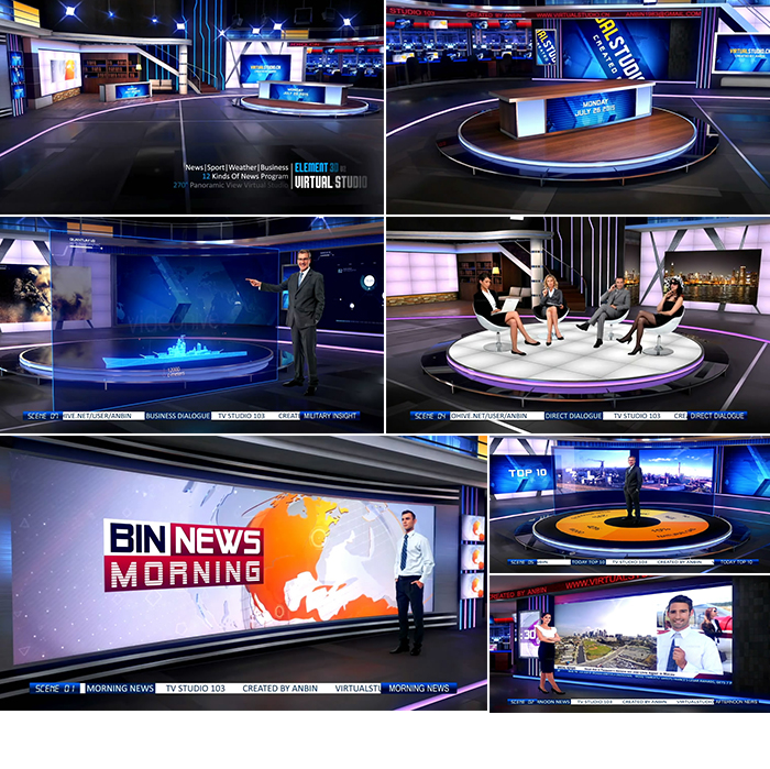 三维虚拟演播室场景合成电视台新闻网络游戏直播平台背景AE模板