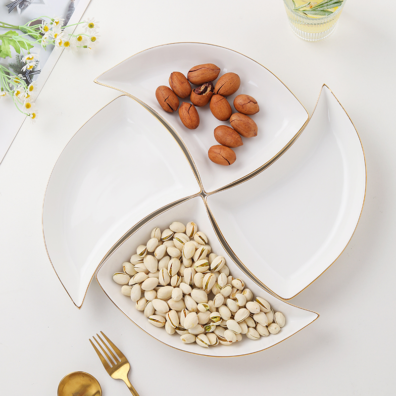 创意金边盘子月牙拼盘餐具组合套装家用个性陶瓷菜盘奇形碟子摆盘
