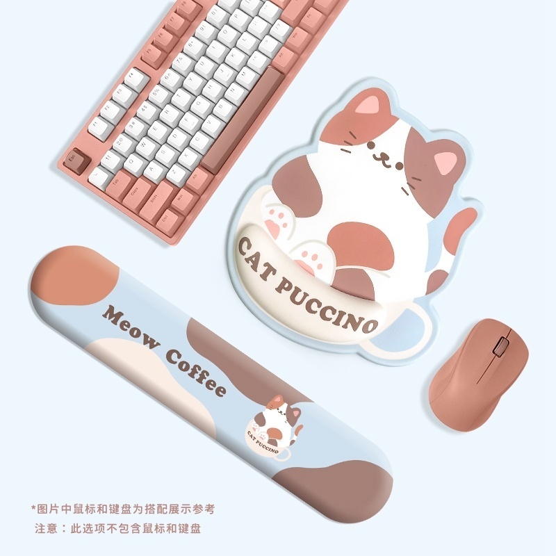 原创设计卡通可爱咖啡猫猫护腕鼠标垫硅胶键盘手托创意异形鼠标垫