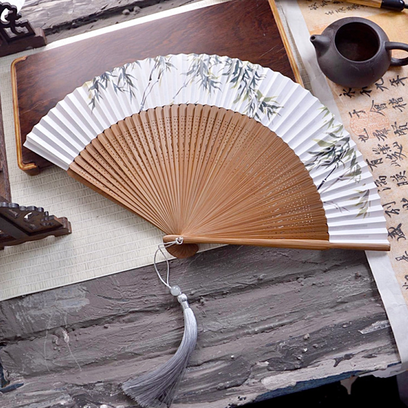 古风扇子折扇新中式男女汉服水墨风折叠扇中国风双面串手绘风纸扇