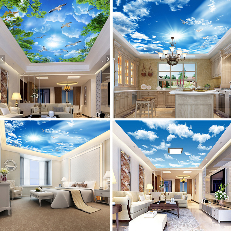 馨图兰格3d天空蓝天白云墙纸客厅酒店天花板吊顶棚顶装饰壁纸壁画