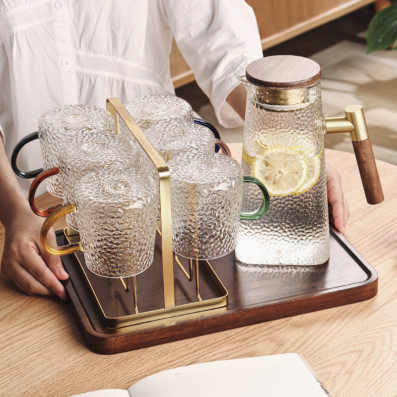 日式锤纹玻璃杯套装家用耐高温水杯客厅待客茶杯家庭喝水杯子杯具