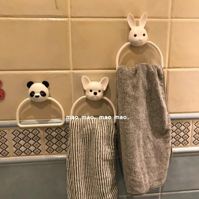 日系卡通可爱小兔小狗头像毛巾挂件少女心家用洗手间挂壁式毛巾架