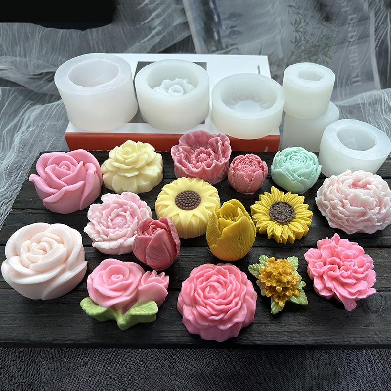 立体花朵模具白色玫瑰牡丹花手工皂冷菜蛋糕翻糖香薰蜡烛硅胶模具