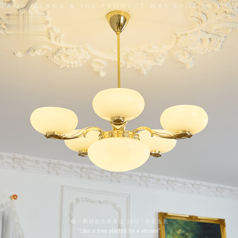 中古吊灯artdeco风格蛋白石黄铜 法式客厅主卧室餐厅美式复古灯具