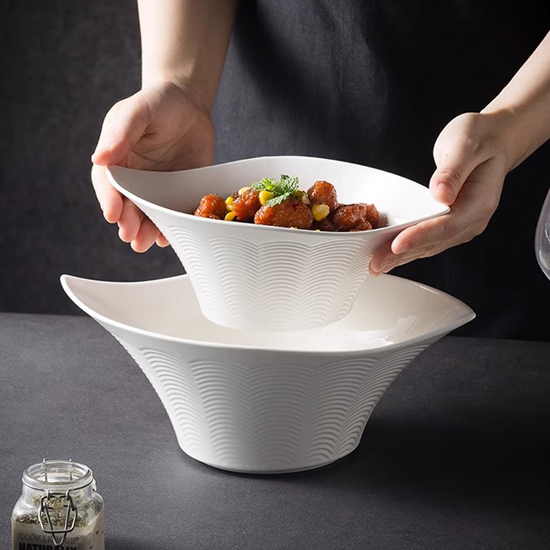 白色陶瓷深碗高级感轻奢拉意面汤碗日式创意私房菜餐具深盘ins风