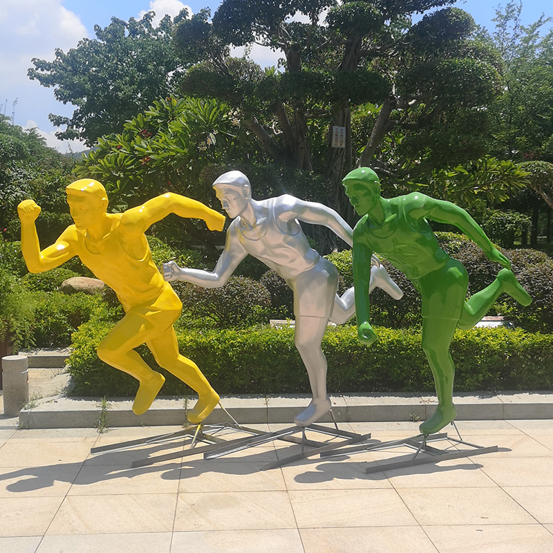 户外体育运动人物玻璃钢雕塑骑车打篮球羽毛球踢足球跑步剪影摆件