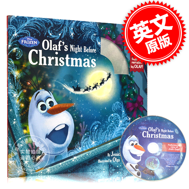 现货 冰雪奇缘 雪宝的圣诞夜 儿童绘本付CD 英文原版 Olaf's Night Before Christmas Book & CD 迪斯尼 亲子唱读绘本