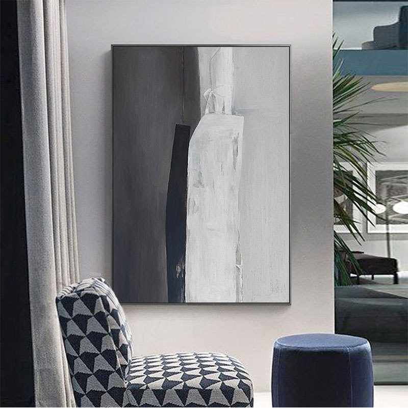 新品黑白灰装饰画入户玄关抽象意境沙发背景现代简约艺术客厅落地