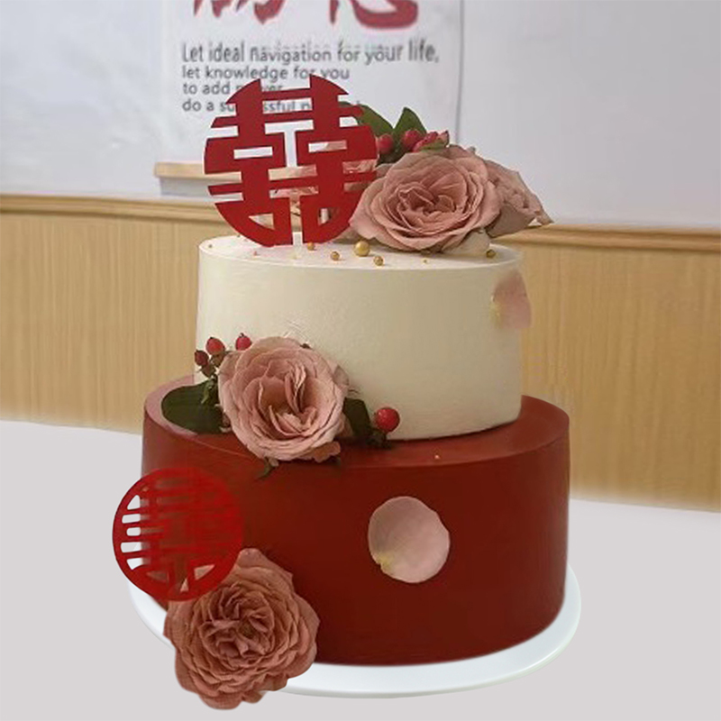 双层结婚订婚红色喜蛋糕模型仿真2024新款网红鲜花橱窗定制假样品