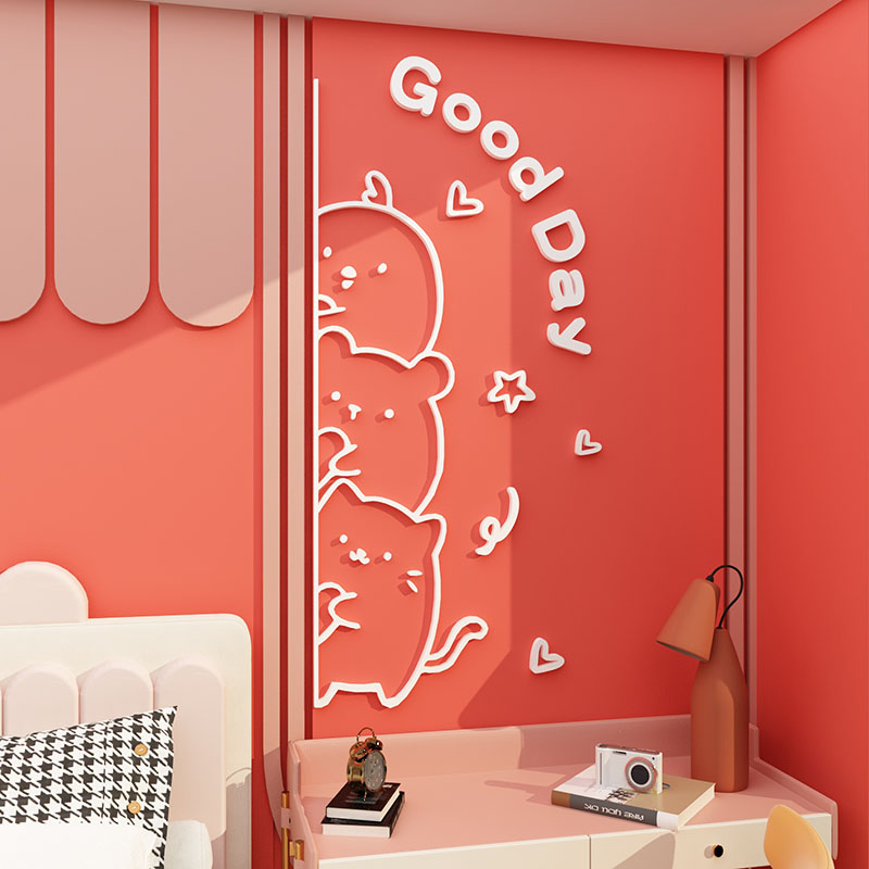 儿童房间墙面装饰布置猫咪贴纸男生女孩公主卧室床头改造门上壁画