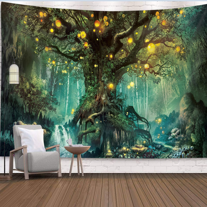 梦幻森林背景布北欧ins景大树卧室布置墙布装饰墙面直播舞台挂毯