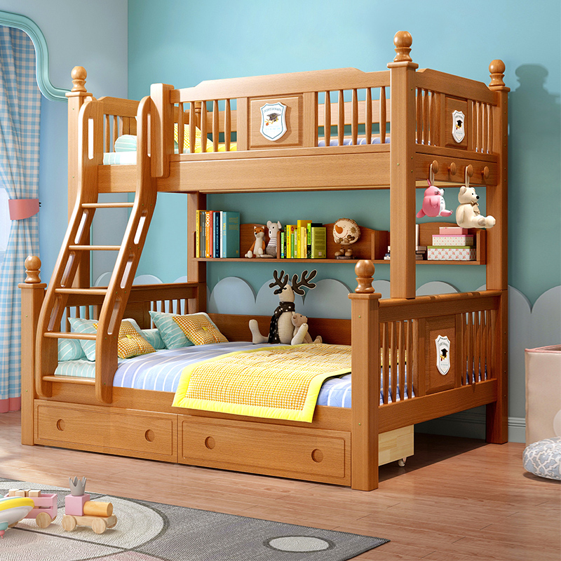 上下铺双层床榉木儿童床全实木子母床小户型成人双层高低床上下床
