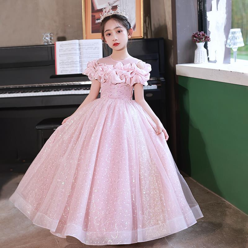 儿童十二岁生日公主裙电视节目小主持人女孩唱歌钢琴比赛礼服高端