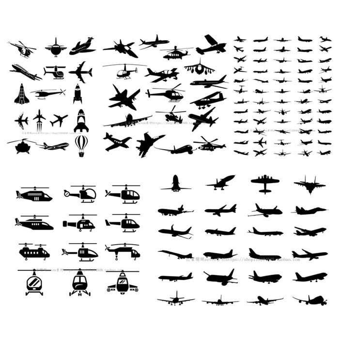 A1097矢量AI设计素材 飞机直升机战斗机扁平化图标icon剪影logo