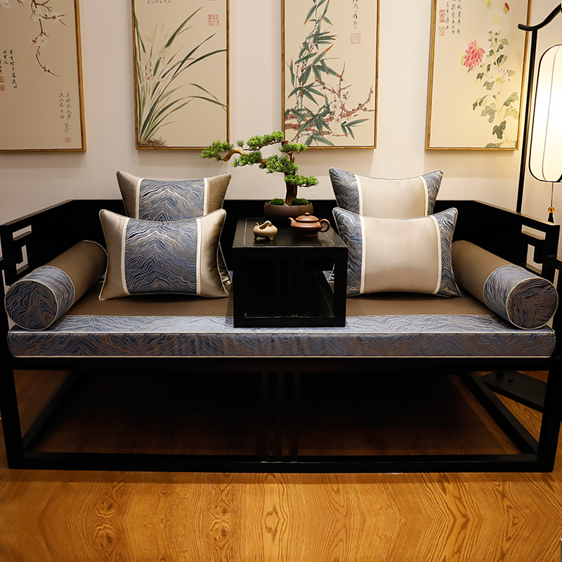 高档新中式现代沙发垫实木家具坐垫古典红木靠垫罗汉床垫子五件套