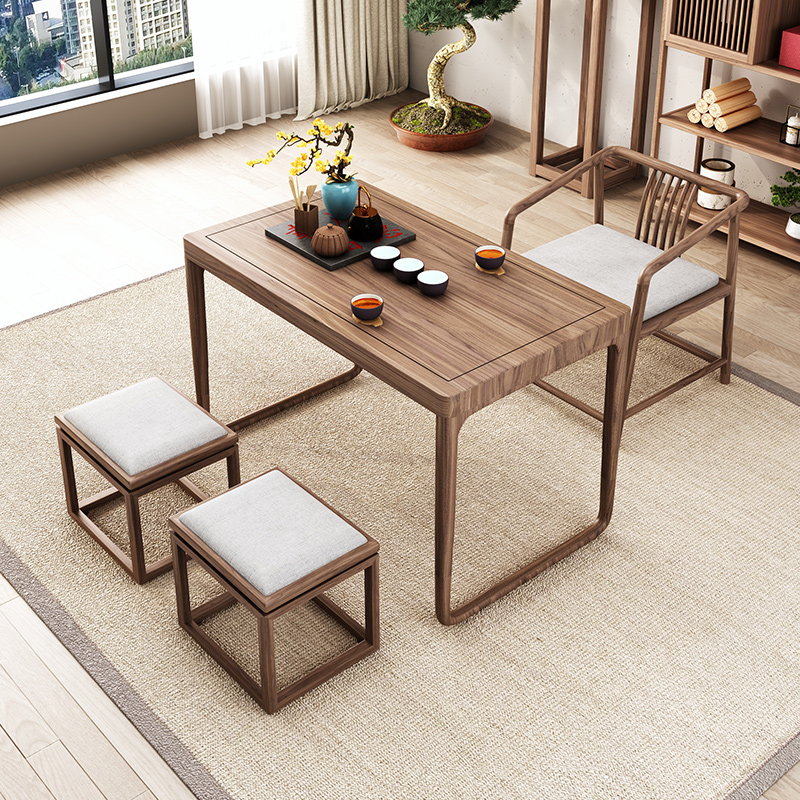 阳台茶桌椅组合小户型家用现代简约禅意新中式实木茶桌原木茶几