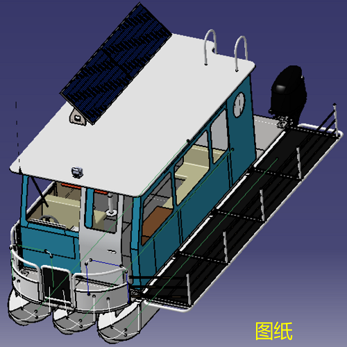 7米三体船渔船带房子3D三维几何数模型鱼房船小游艇双挂机外机屋