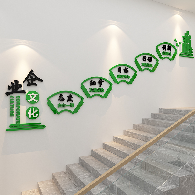 楼梯贴台阶企业文化墙面办公室装饰员工激励志标语公司会议室布置