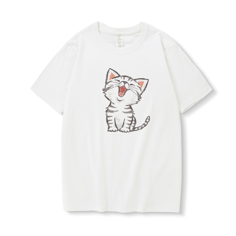 2023新款纯棉可爱小奶猫卡通漫画猫咪t恤夏季宽松半袖男女短袖潮