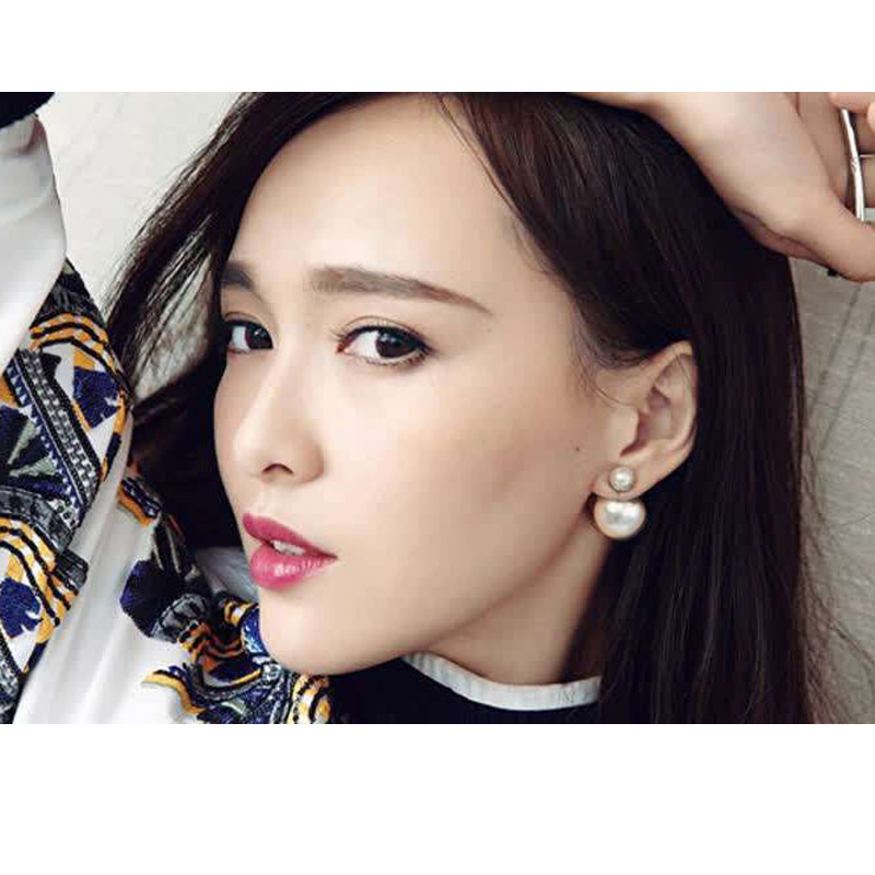 奥米迪奥珍珠耳钉纯银女大小双面耳环韩国个性简约前后2024新款潮