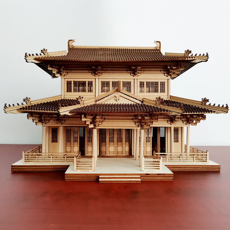 手工制作中国古建筑模型古代房中式木质拼装玩具微缩diy斗拱积木