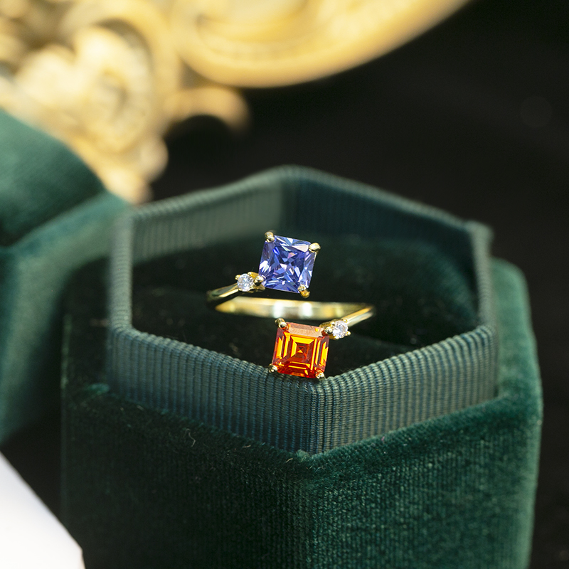 小红书同款芬达石拼坦桑蓝钻双石款镀18K金戒指高级珠宝活口指环