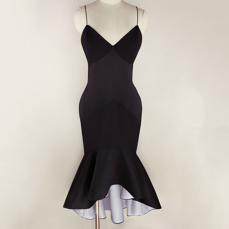 复古黑白性感气质礼服长裙高级感拼接沙漏型显身材鱼尾吊带连衣裙