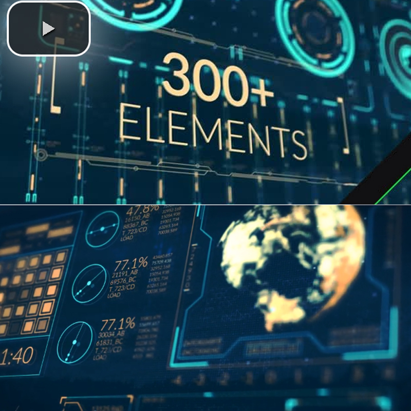 AE模板300组简单复古HUD未来高科技感虚拟界面全息元素UI动画素材