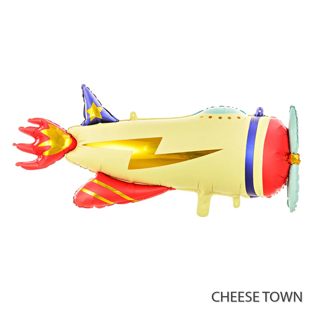 国产36寸闪电螺旋桨飞机铝膜气球 复古火焰黄色战斗机卡通装饰球