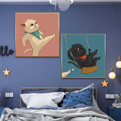 创意情侣头像卡通装饰画卧室床头挂画动漫客厅沙发背景墙猫咪壁画