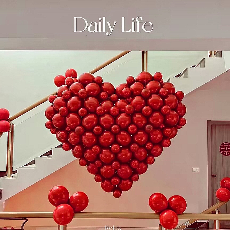 网红双层宝石红气球10寸6寸结婚房布置爱心形针尾巴球酒红石榴红