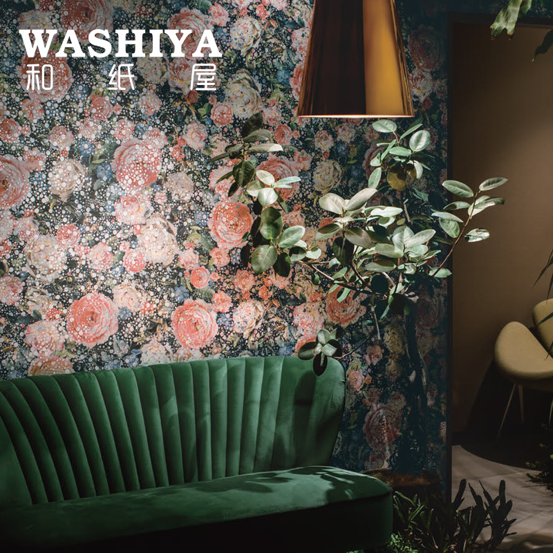 【和纸屋】艺术风艳丽蔷薇花 客厅背景墙 日本进口壁纸按米零卖