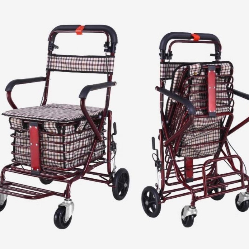 老年人推车座椅便携式可折叠购物车老人代步车老太太手推四轮可坐