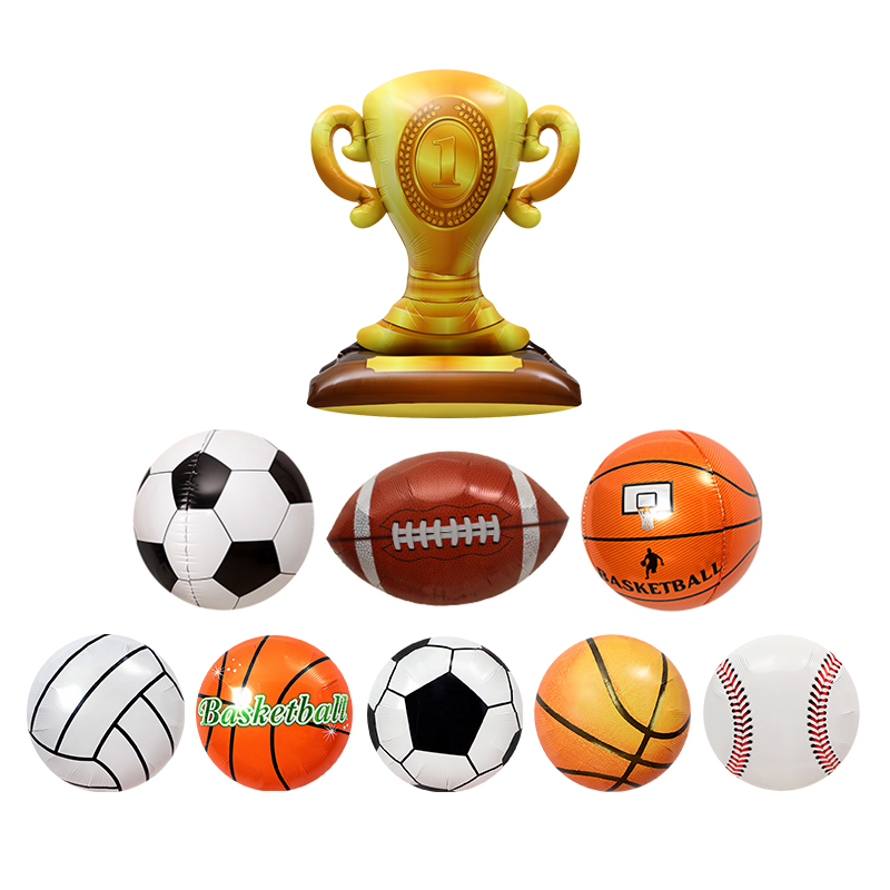 学校运动会装饰道具汽球正圆篮球气球排球橄榄球足球卡通气球奖杯