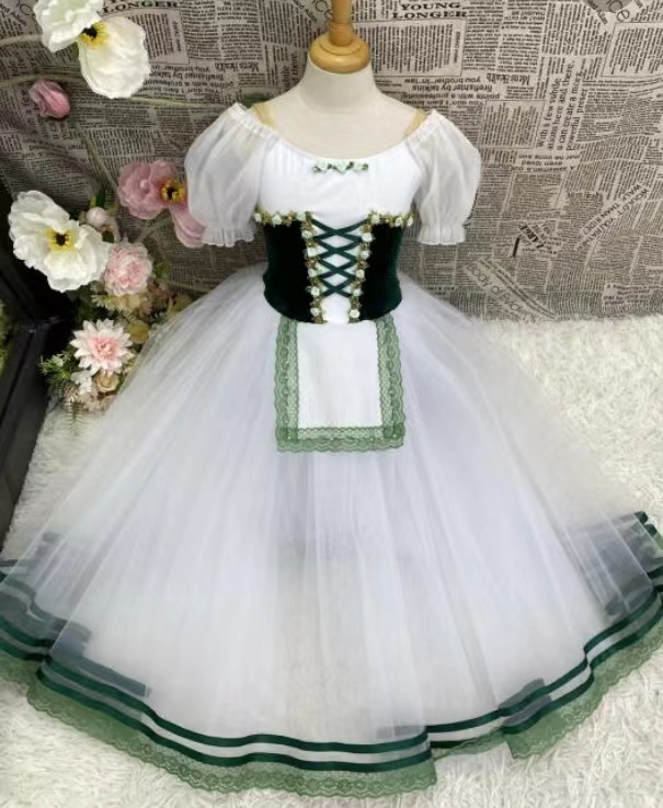 吉赛尔芭蕾演出服儿童比赛专业舞蹈裙墨绿色蓬蓬裙成人芭蕾舞长裙
